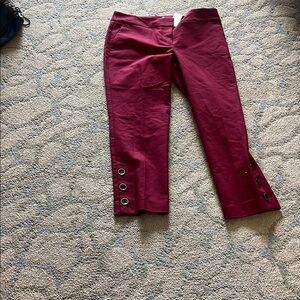 Chic Burgundy Cropped Pants with Button Detail